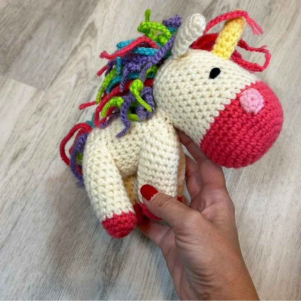 Handmade Crocheted Unicorn Plushie / Sitting Stuffed Animal Gift For Girls